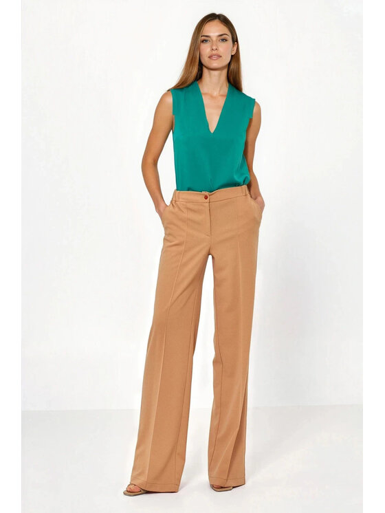 NIFE NIFE Kalhoty z materiálu SD131 Hnědá Loose Fit