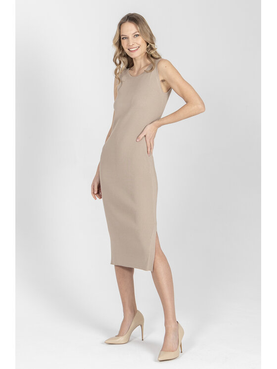 Deni Cler Milano Deni Cler Milano Sukienka dzianinowa T-DC-304D-F2-20-18-1 Beżowy Slim Fit