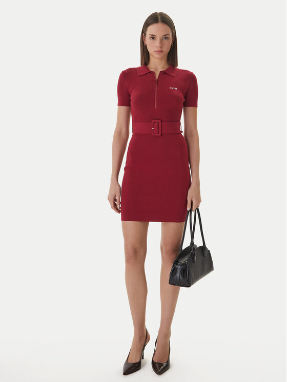 Guess Guess Džemper haljina V6RK08 Z4642 Tamnocrvena Slim Fit