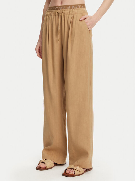 Marella Marella Kalhoty z materiálu Fred 2513131085 Béžová Wide Leg