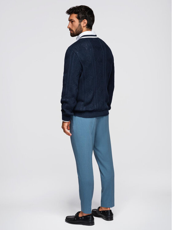 Ombre Ombre Sweter OM-SWSW-0151 Granatowy Regular Fit