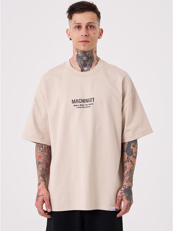Machinist Machinist T-Shirt Koszulka Z Krótkim Rękawem Męska Oversize Beżowa Machinist Money Rules L Brązowy Oversize