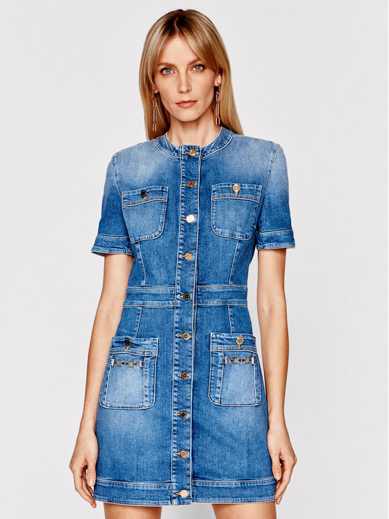 Elisabetta Franchi Džinsinė suknelė AJ-20I-11E2-V650 Tamsiai mėlyna Slim  Fit • Modivo.lt