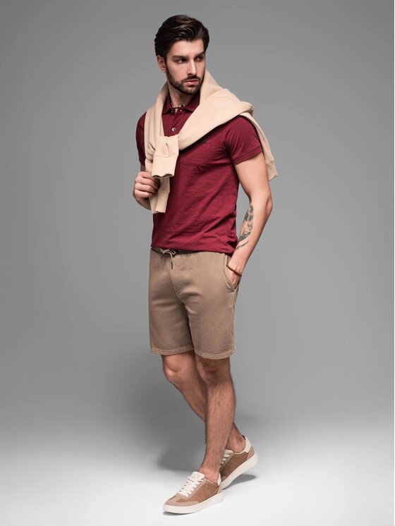 Ombre Ombre Šortky z materiálu OM-SRWS-0122 Hnědá Relaxed Fit