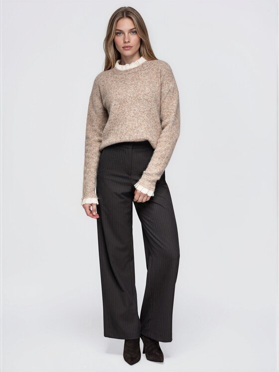 Ombre Ombre Sweter OW-SW-E0043 Beżowy Regular Fit