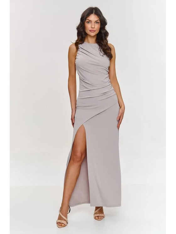 Makadamia Makadamia Sukienka koktajlowa m880 Beżowy Fitted Fit