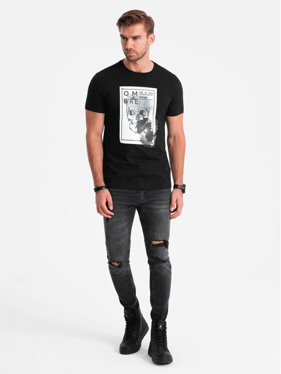 Ombre Ombre T-Shirt OM-TSPT-0200 Czarny Regular Fit