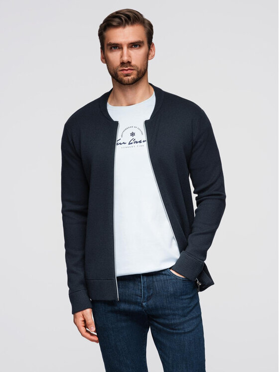 Ombre Ombre Kardigan OM-SWZS-0146 Granatowy Regular Fit