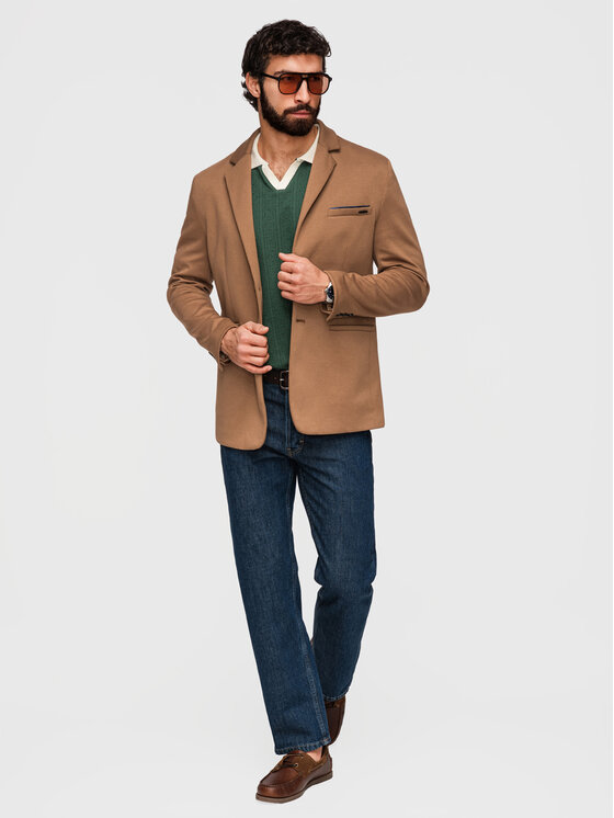 Ombre Ombre Marynarka M170 Brązowy Slim Fit