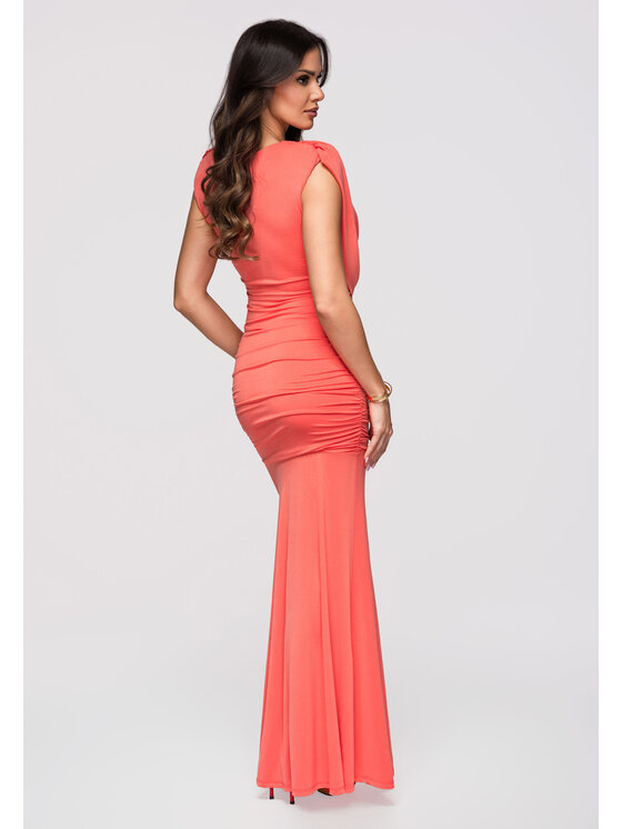 Ombre Ombre Sukienka wieczorowa LA-OM-DLR370 Koralowy Slim Fit