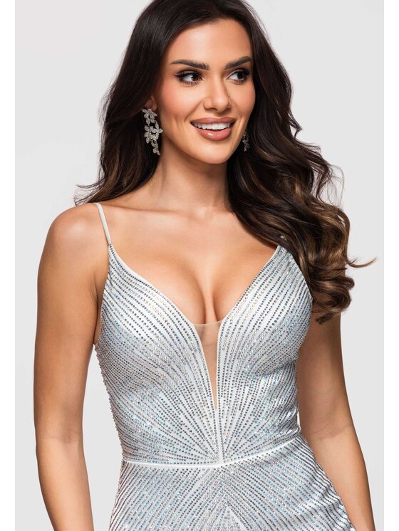 Ombre Ombre Sukienka wieczorowa LA-OM-DLR164 Biały Slim Fit
