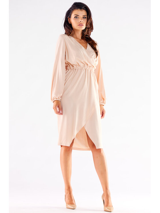 Awama Awama Sukienka letnia A523 Beżowy Basic Fit