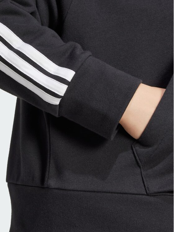 adidas adidas Bluza Essentials 3-Stripes French Terry Quarter-Zip Hoodie (Plus Size) Czarny Loose Fit