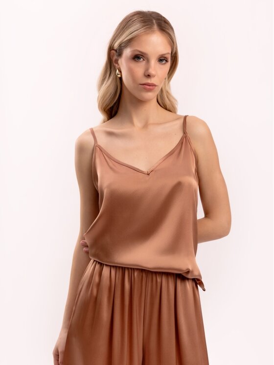 Cat&Cat Cat&Cat Top jedwabny Brązowy Regular Fit