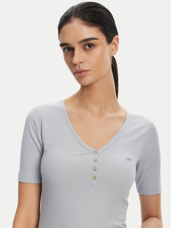Lee Lee Tricou Henley 112363830 Albastru celest Slim Fit