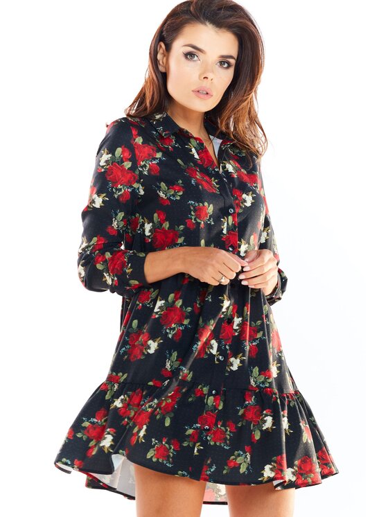 Awama Awama Vestito chemisier A326 Nero Basic Fit