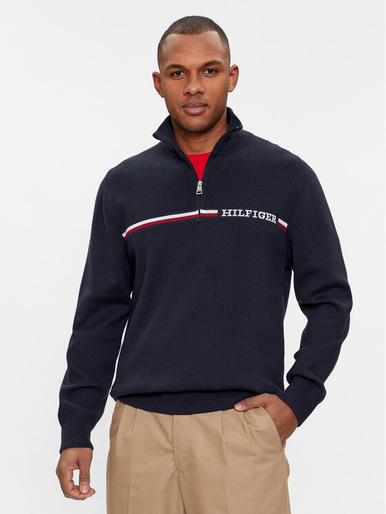 Tommy Hilfiger Pull Global Stripe MW0MW33508 Bleu marine Regular Fit Modivo