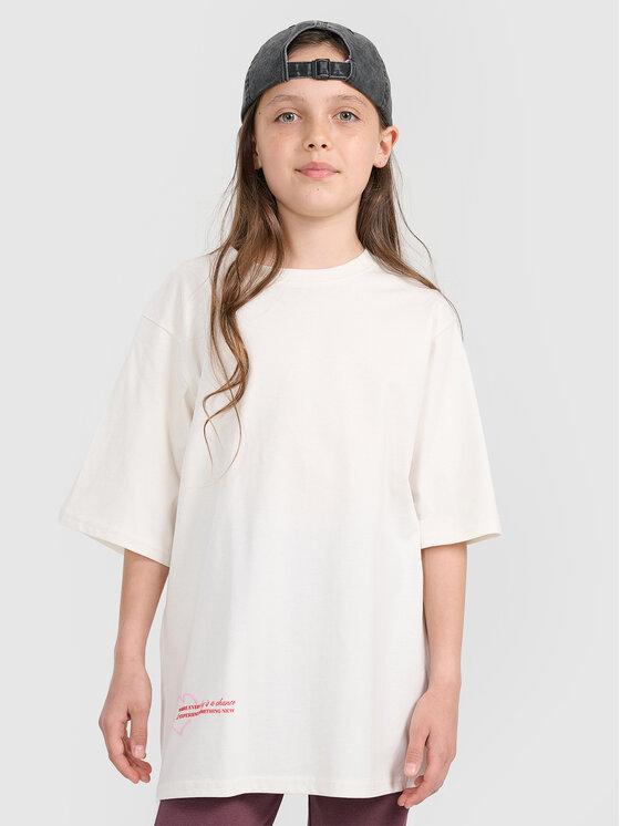 4F 4F T-Shirt BASIC+ Biały Oversize