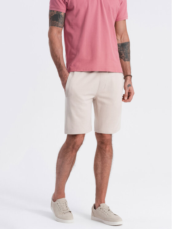 Ombre Ombre Šortky z materiálu OM-SRBS-0139 Béžová Regular Fit