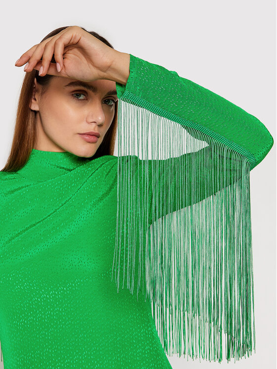 ROTATE ROTATE Kleid für den Alltag Reba Fringe RT872 Grün Loose Fit