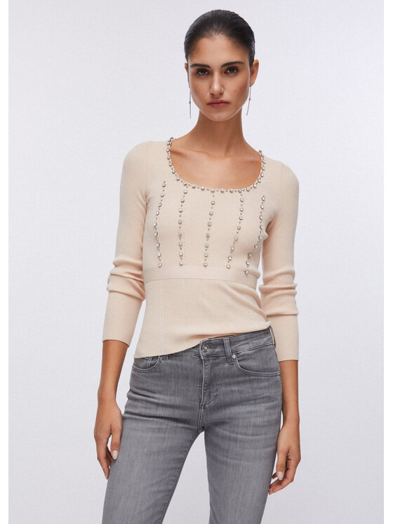 Liu Jo Liu Jo Sweter PA6021MS99EC3908 Biały Slim Fit