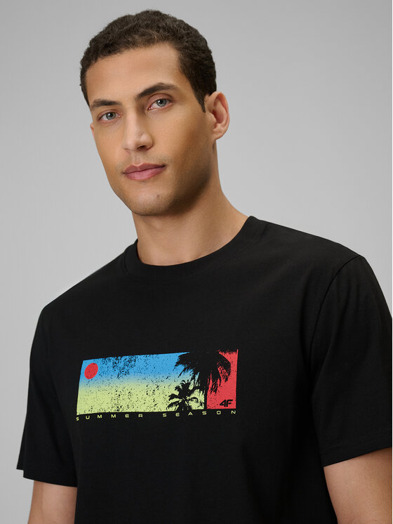 4F 4F T-Shirt BEACHWEAR Czarny Regular Fit