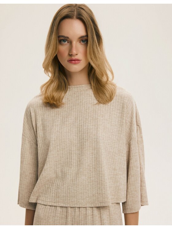 Esotiq Esotiq Piżama 44034 Beżowy Relaxed Fit