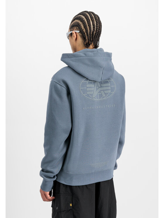 Alpha Industries Alpha Industries Bluza World Logo Backprint Hoodie Błękitny Loose Fit