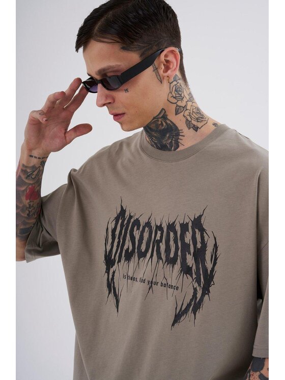 MyStars MyStars T-Shirt Koszulka Z Krótkim Rękawem Oversize Męska Khaki Machinist Disorder L Khaki Oversize