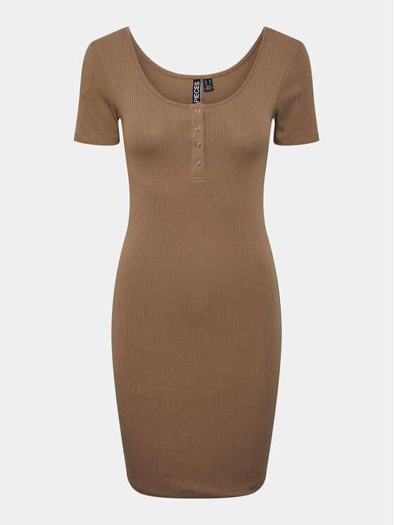 Pieces Pieces Haljina za svaki dan Kitte 17146324 Smeđa Slim Fit