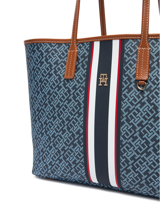 Tommy Hilfiger Tommy Hilfiger Дамска чанта Th Monoplay Tote Stripe Le AW0AW18390 Син
