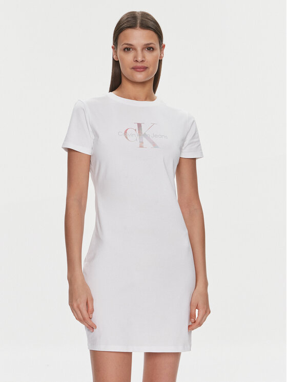 Calvin Klein Jeans Každodenné šaty Diffused Monologo J20J223056 Biela Slim Fit