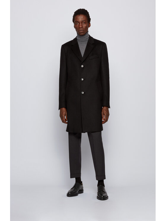 BOSS Boss Płaszcz wełniany Nye2 50438689 Czarny Regular Fit