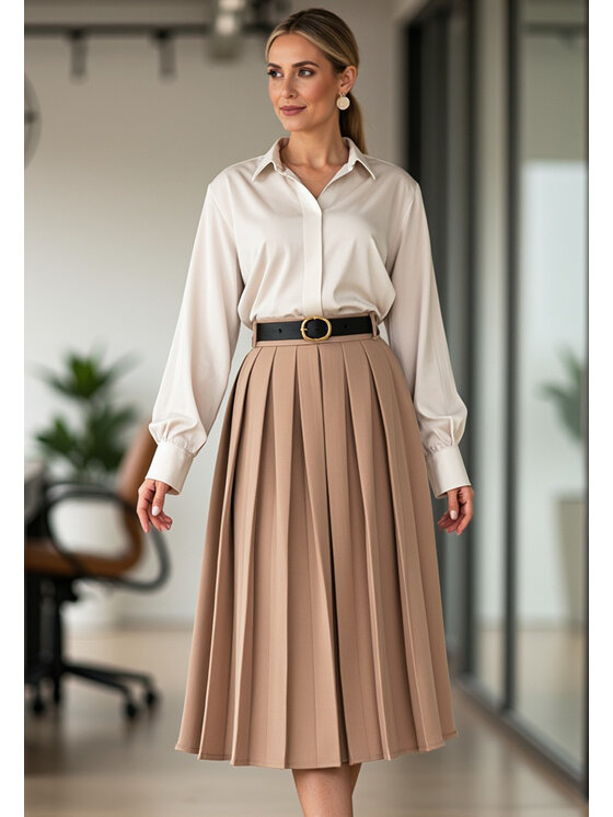 FIGL FIGL Spódnica plisowana M1154 Beżowy A-Line Fit