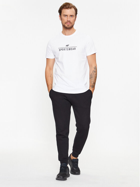 4F 4F T-krekls 4FAW23TTSHM0878 Balts Regular Fit