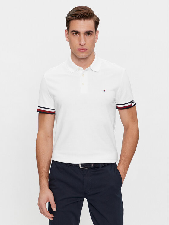 Tommy Hilfiger Polo Monotype Flag MW0MW33585 Bianco Slim Fit, taglia : M
