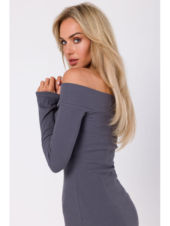 Made of Emotion Made of Emotion Úpletové šaty M757 Šedá Modern Fit