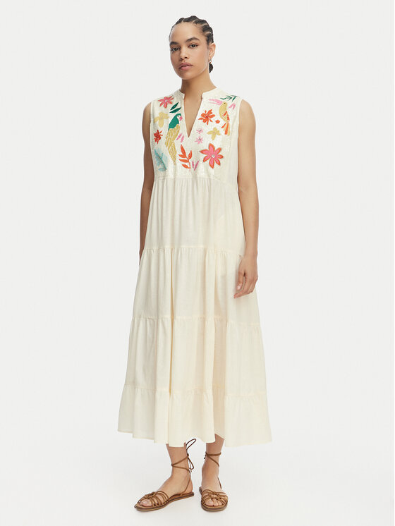 LOLA CASADEMUNT Sukienka letnia LS2616006 Kremowy Relaxed Fit