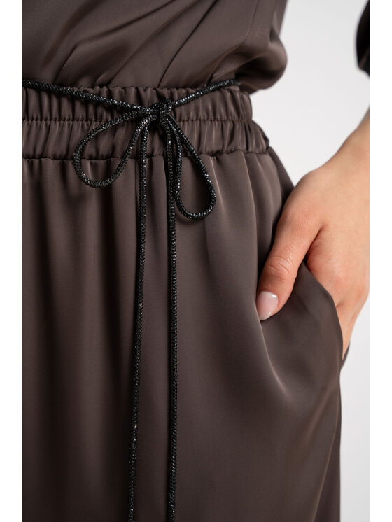 CLICK CLICK Kalhoty z materiálu 30-463 Hnědá Loose Fit