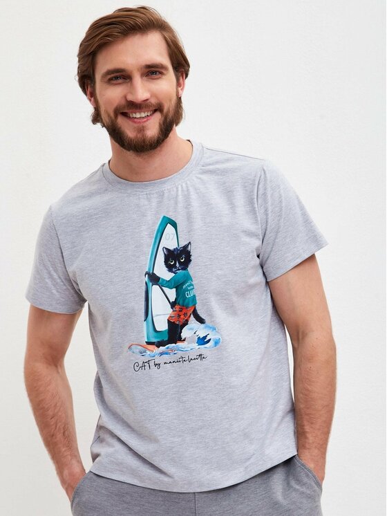 CAT by maniita lacitta CAT by maniita lacitta T-Shirt Printed men's t-shirt with CAT Szary Regular Fit