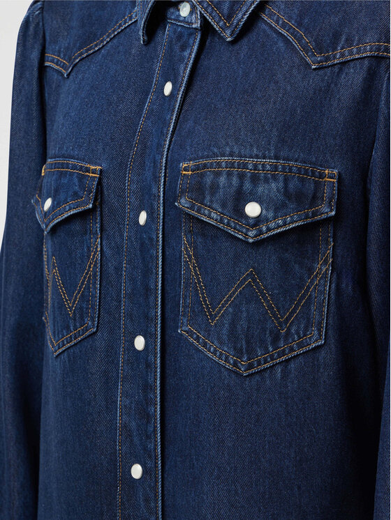 Wrangler Wrangler Sukienka codzienna BALLOONSLEEVE SHIRT Niebieski Loose Fit