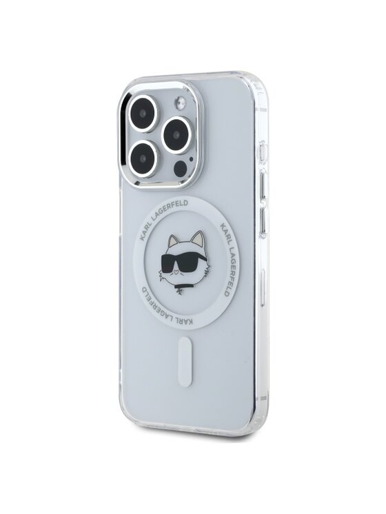 Etui na telefon KARL LAGERFELD, Białe, IML Metal Choupette Head MagSafe