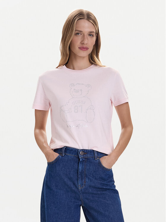 Guess Guess T-Shirt V5BI16 K8FQ4 Różowy Regular Fit