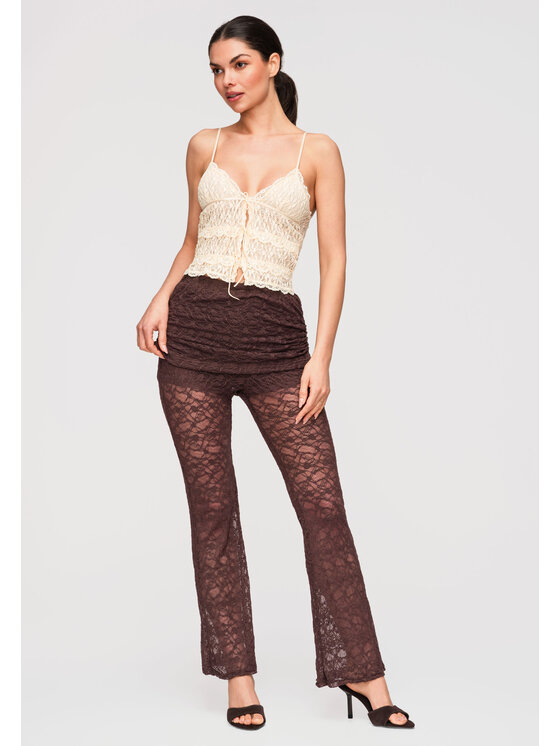 Ombre Ombre Spodnie materiałowe OW-PA-E0010 Brązowy Slim Fit