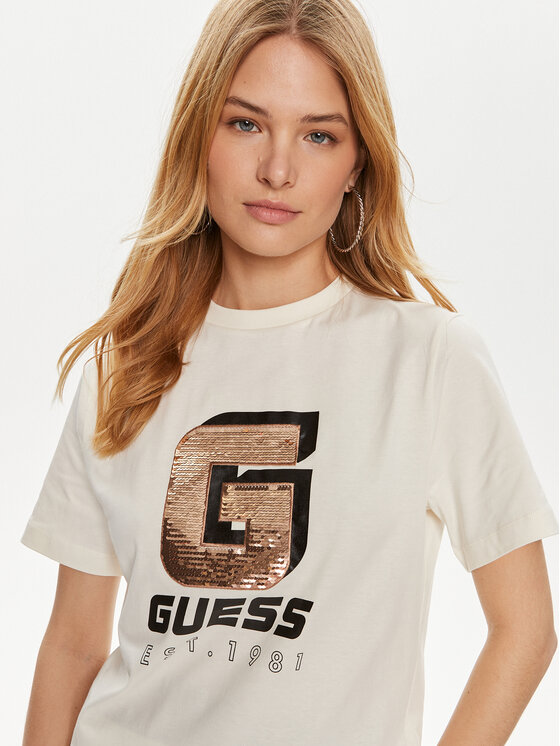 Guess Guess Tričko Ines V4YI07 I3Z14 Écru Regular Fit