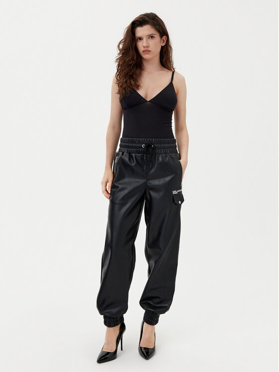 Karl Lagerfeld Jeans Karl Lagerfeld Jeans Hlače od imitacije kože A1W10059 Crna Regular Fit