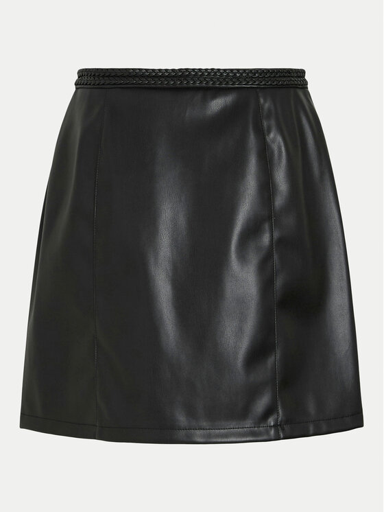 Vila Vila Fustă din imitație de piele Pen 14100268 Negru Regular Fit
