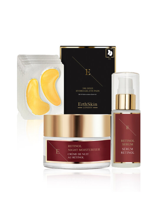 Erthskin London Erthskin London SERUM RETINOL + KREM NAWILŻAJĄCY NA NOC + PŁATKI POD OCZY Zestaw do pielęgnacji