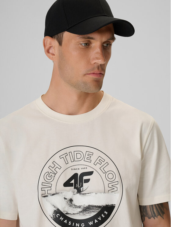 4F 4F T-Shirt CATCH THE WAVE Biały Regular Fit
