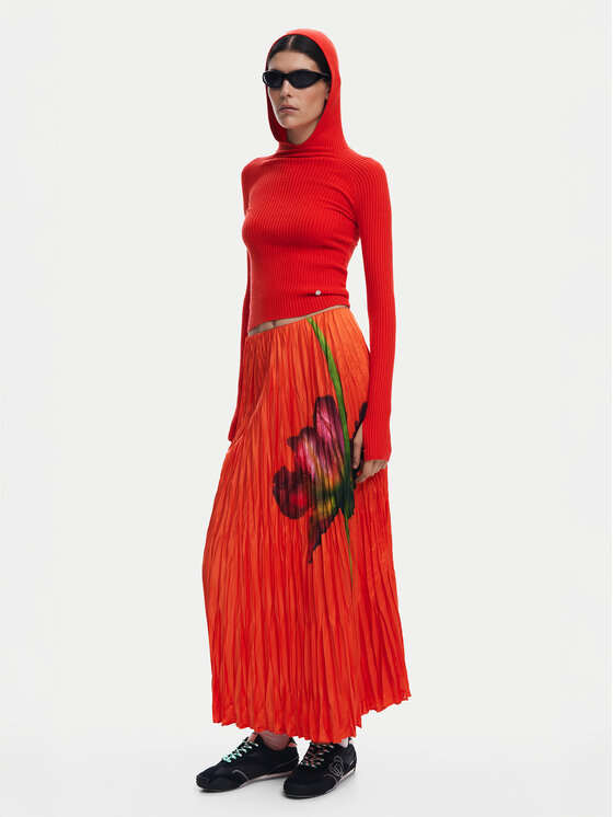 Desigual Desigual Plisovaná sukně Follet 25SWFW06 Oranžová Regular Fit